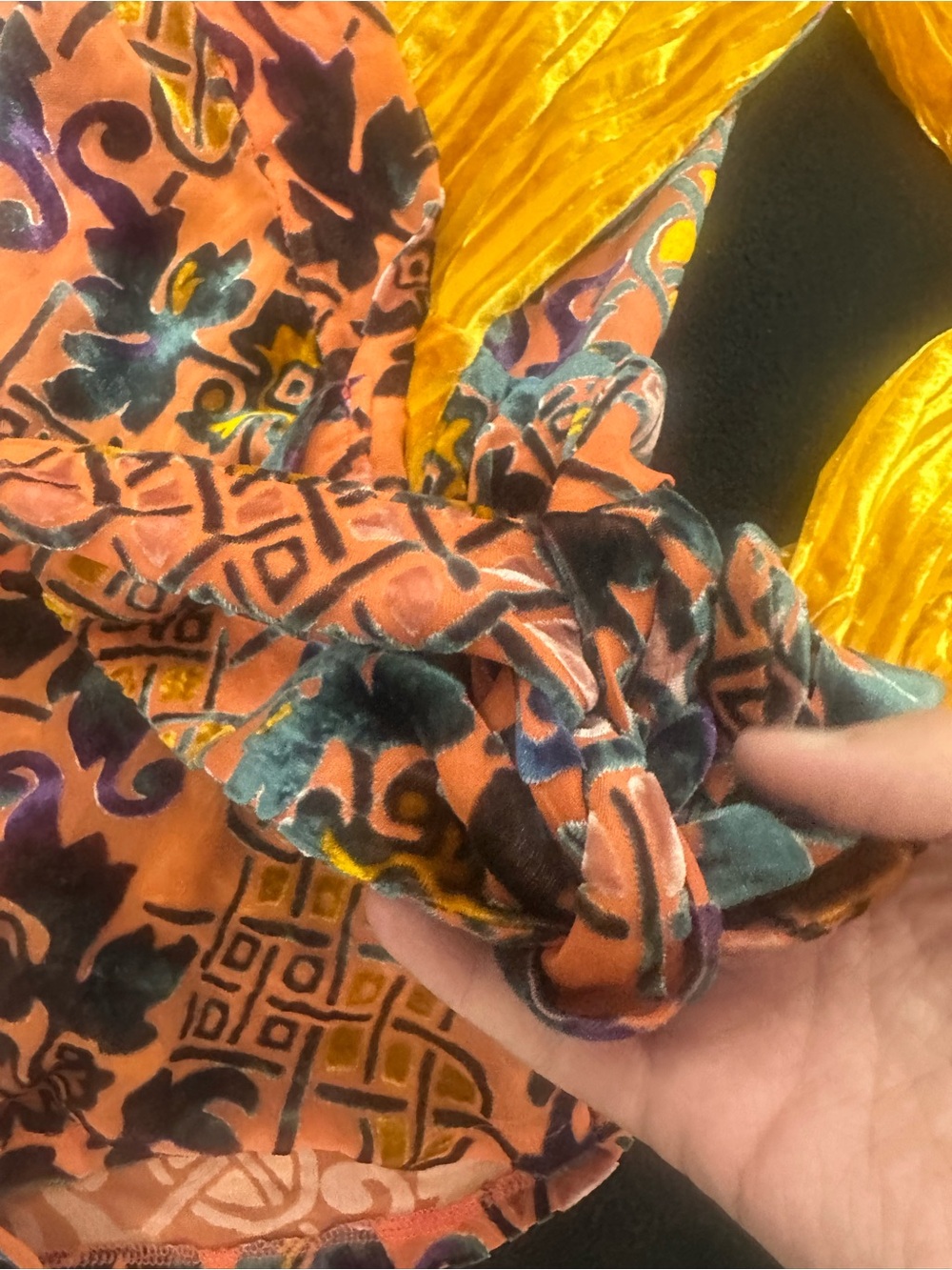 Moulinete Soeurs Velvet Mixed-Print Wrap Top in Mustard and Rust NWOT - Picture 3 of 7